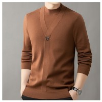 Dwieey Men's Lambswool Sweater Shift as Clothing – Stylish False Two-Piece Design, Soft Warm Knit Pullover for Winter